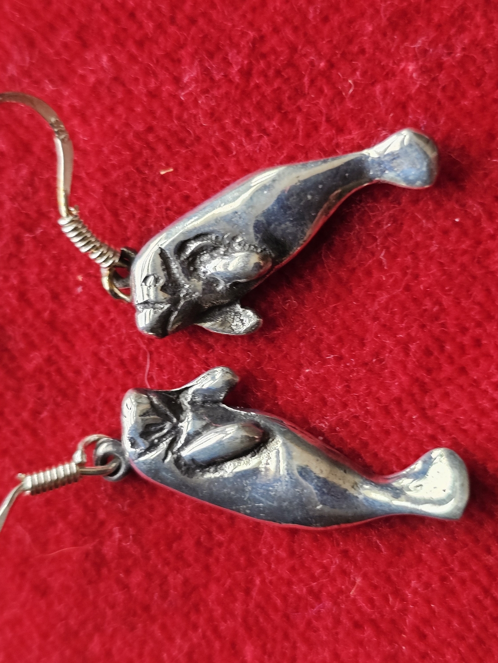 Silver-Tone Manatee Dangle Earrings - Women Jewelry Earrings 2" Long